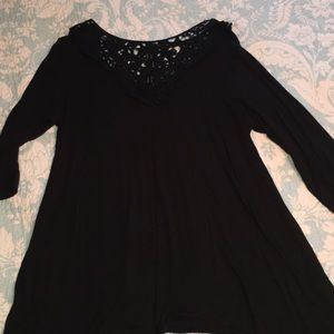 Black 3/4 Tunic with Lace Detail 1X or 2X
